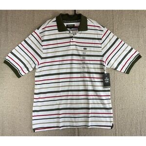 NOS Mens Sz Large ECKO UNLTD White Red Green Striped Polo Y2K Short Sleeve